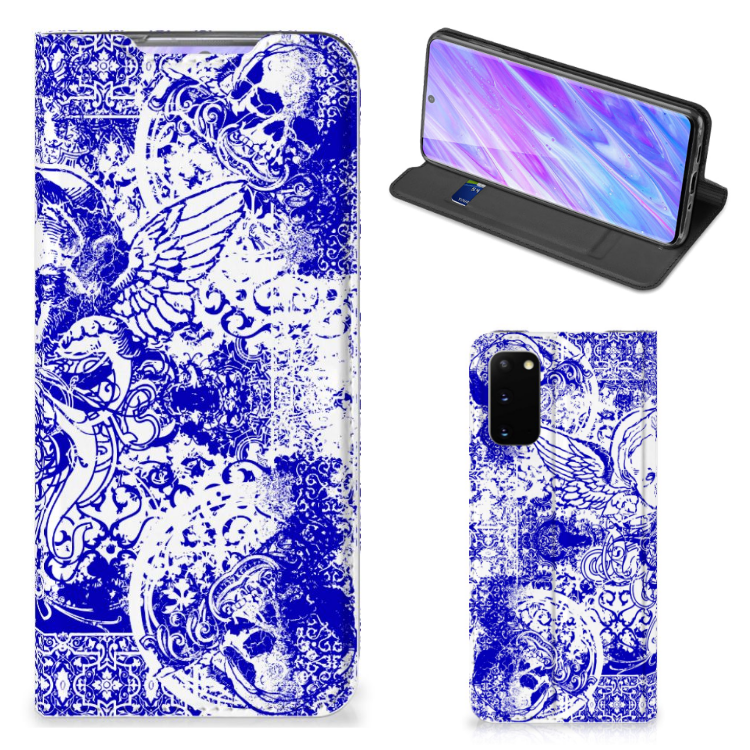 Mobiel BookCase Samsung Galaxy S20 Angel Skull Blauw - B2C Telecom