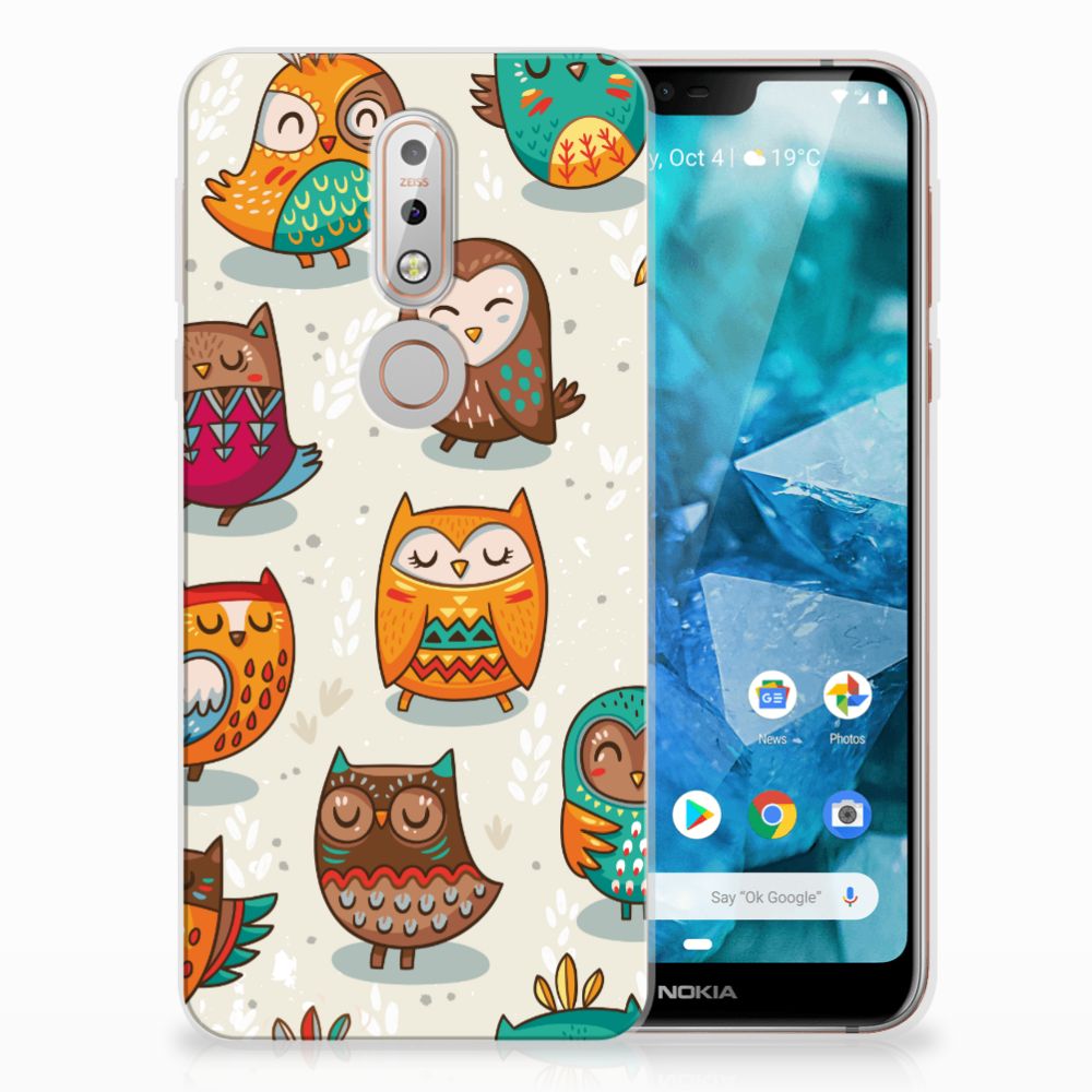 Nokia 7.1 TPU Hoesje Vrolijke Uilen