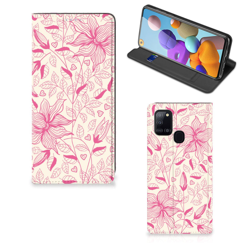 Samsung Galaxy A21s Smart Cover Pink Flowers