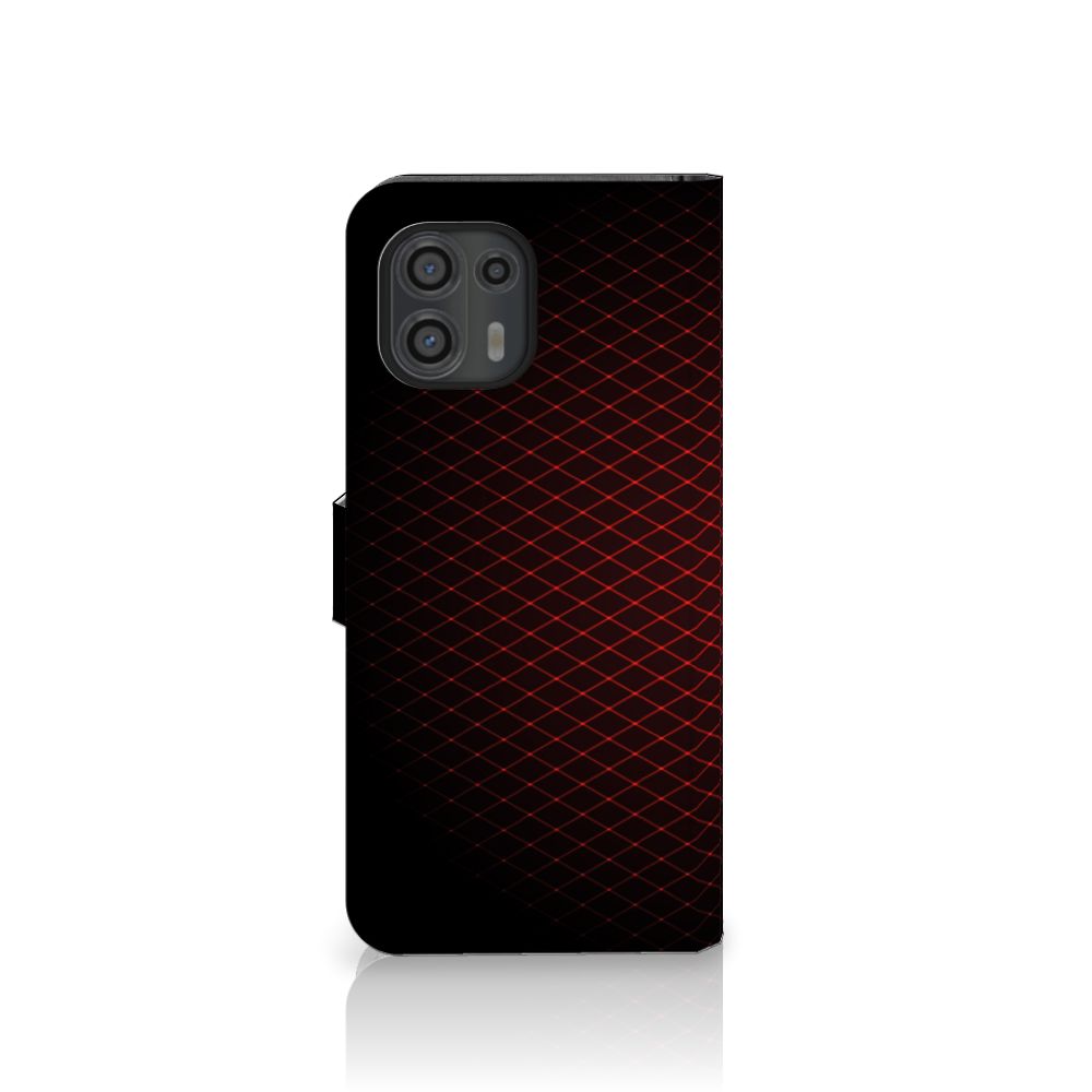 Motorola Edge 20 Lite Telefoon Hoesje Geruit Rood met grafisch ontwerp en ruimte voor 3 pasjes.