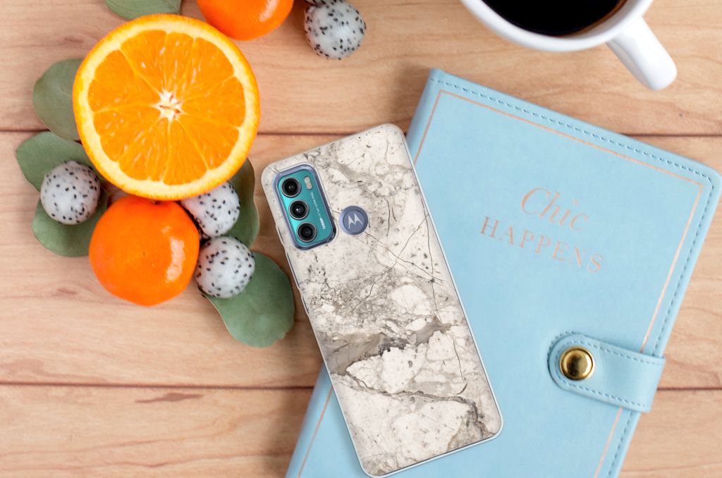 Motorola Moto G60 TPU Siliconen Hoesje Marmer Beige B2C Telecom