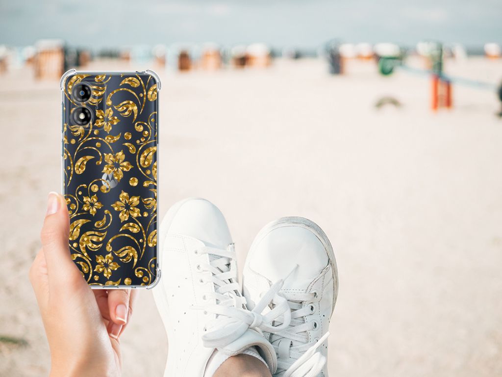 Motorola Moto E13 Case Gouden Bloemen B2C Telecom