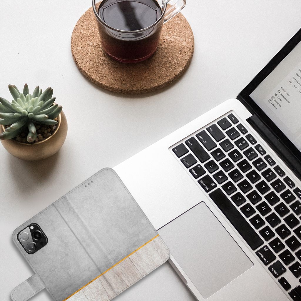 iPhone 13 Pro Max Book Style Case Wood Concrete