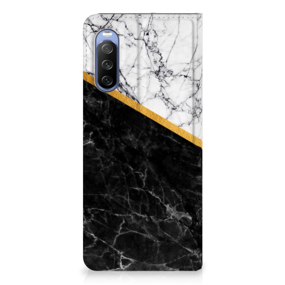 Sony Xperia 10 III Standcase Marmer Wit Zwart - Origineel Cadeau Man - B2C Telecom