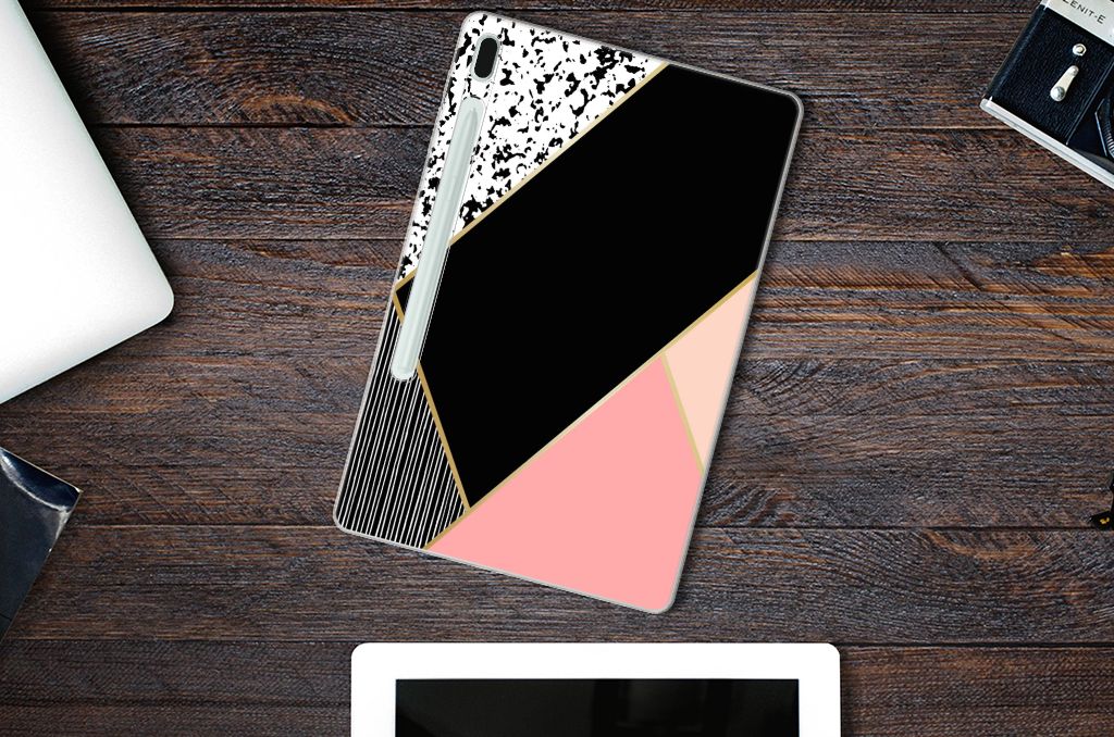 Samsung Galaxy Tab S7FE Back Cover Zwart Roze Vormen - B2C Telecom