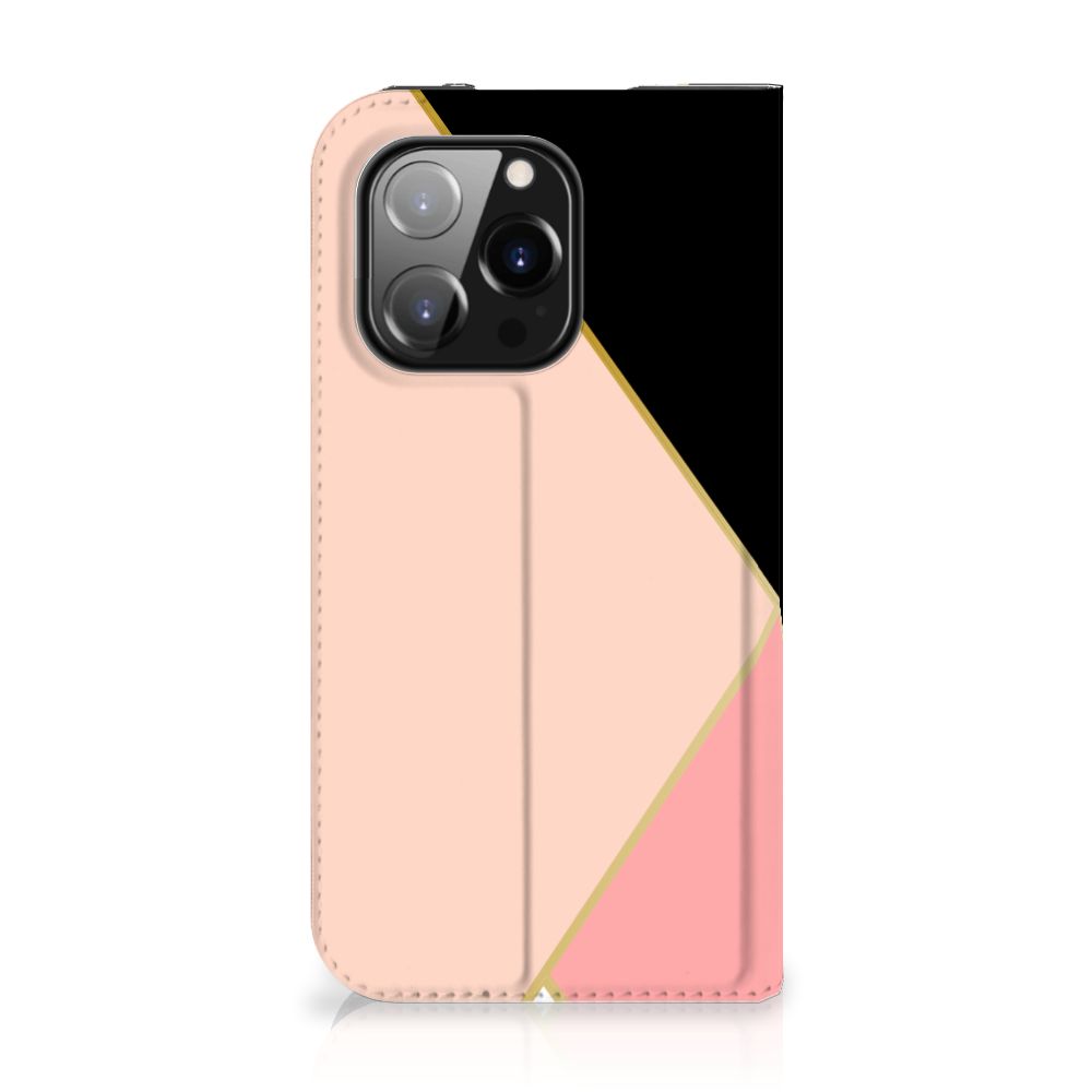 iPhone 14 Pro Stand Case Zwart Roze Vormen - B2C Telecom