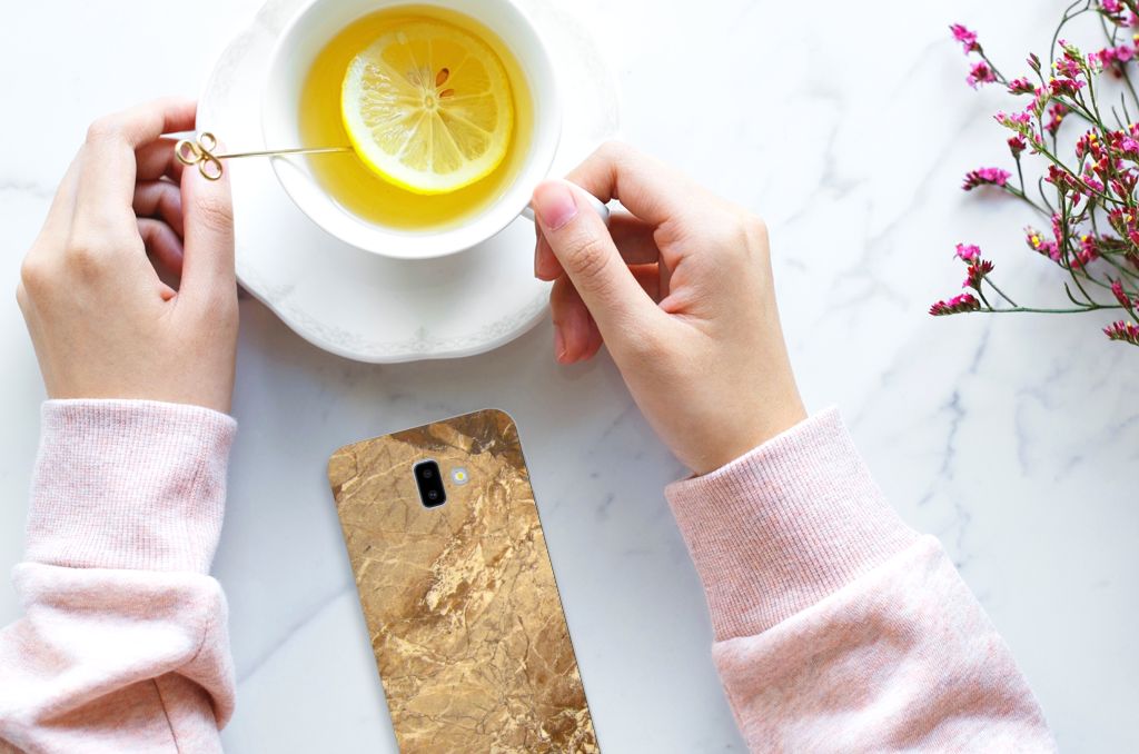 Samsung Galaxy J6 Plus (2018) TPU Siliconen Hoesje Marmer Creme