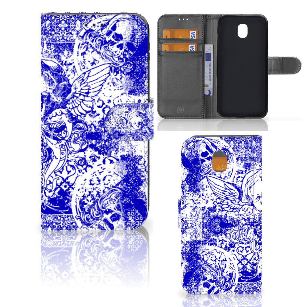 Telefoonhoesje met Naam Samsung Galaxy J5 2017 Angel Skull Blauw