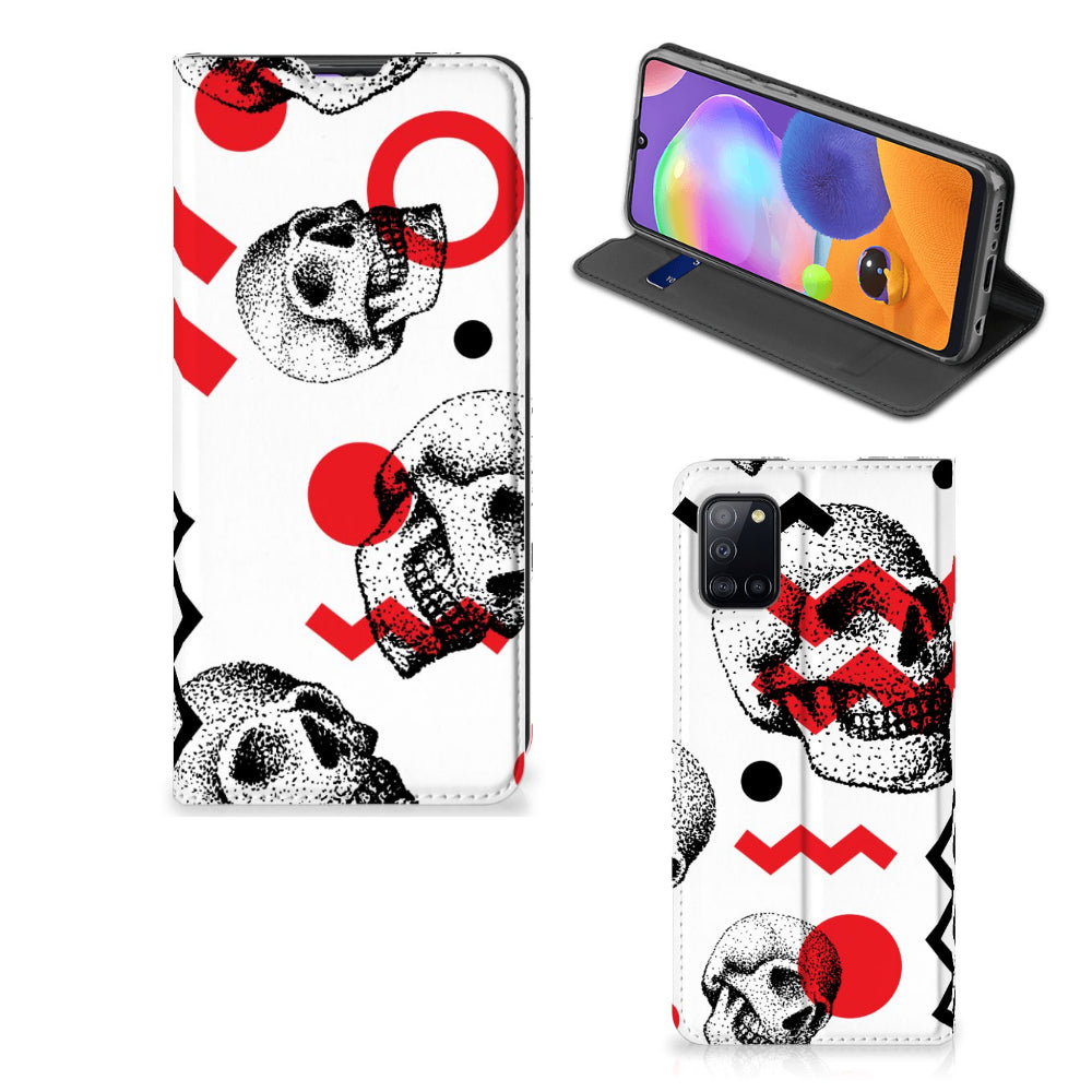 Mobiel BookCase Samsung Galaxy A31 Skull Red