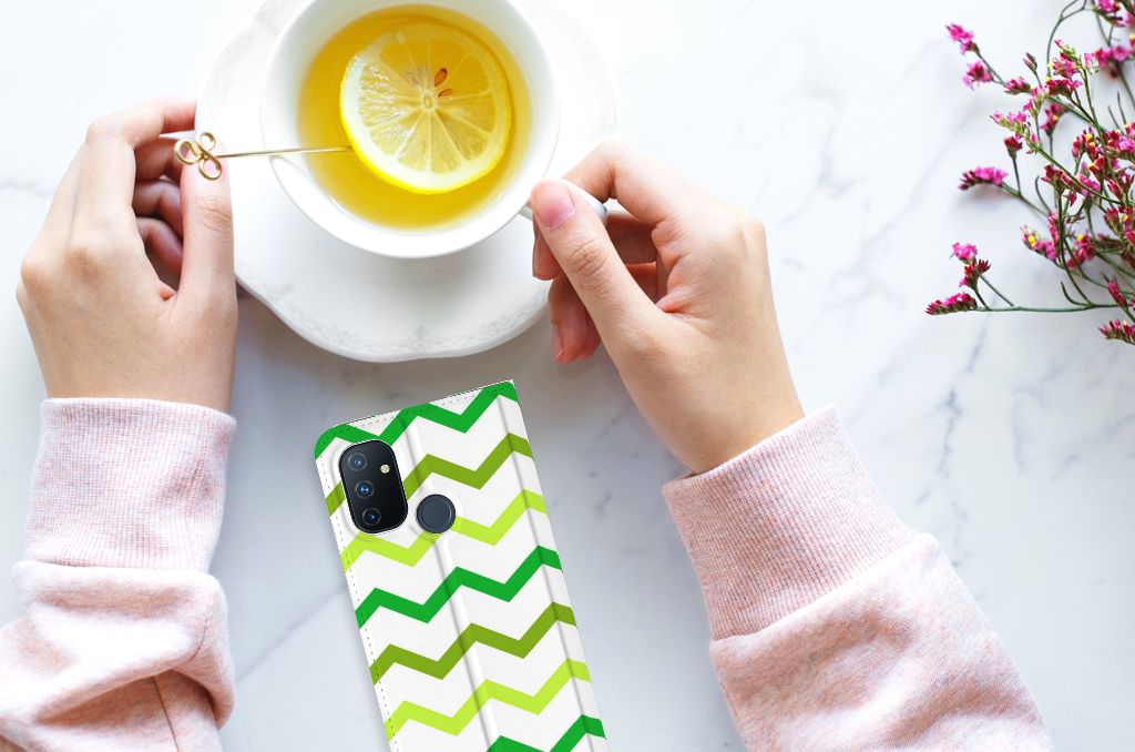 OnePlus Nord N100 Hoesje met Magneet Zigzag Groen - B2C Telecom