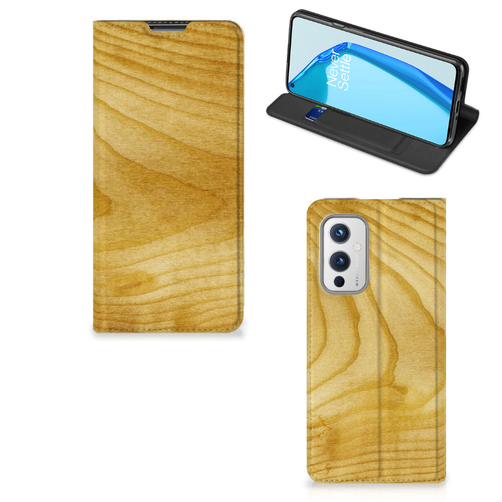 OnePlus 9 Book Wallet Case Licht Hout