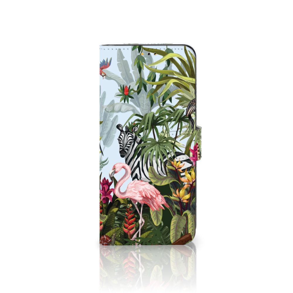 Telefoonhoesje met Pasjes voor Samsung Galaxy A14 5G Jungle met jungle stijl en verschillende dieren.