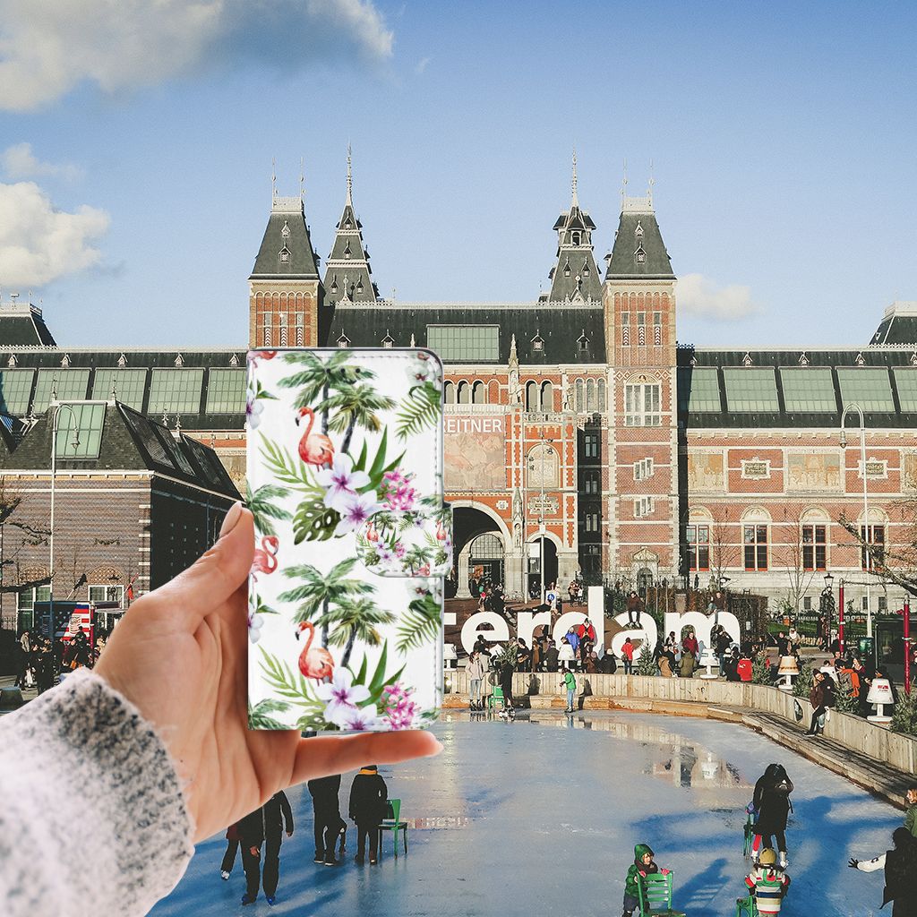 Huawei P10 Lite Telefoonhoesje met Pasjes Flamingo Palms