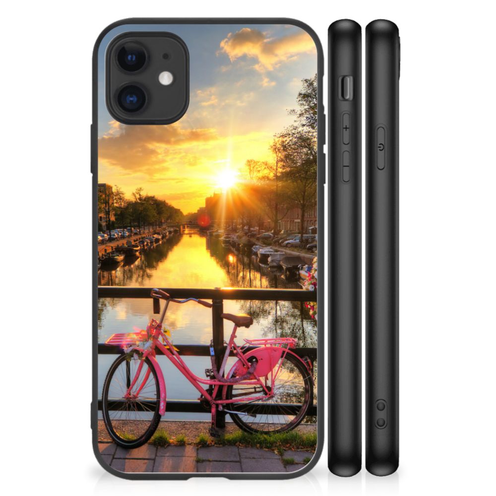 iPhone 11 TPU Backcover Amsterdamse Grachten met fiets en zonsondergang aan het water.
