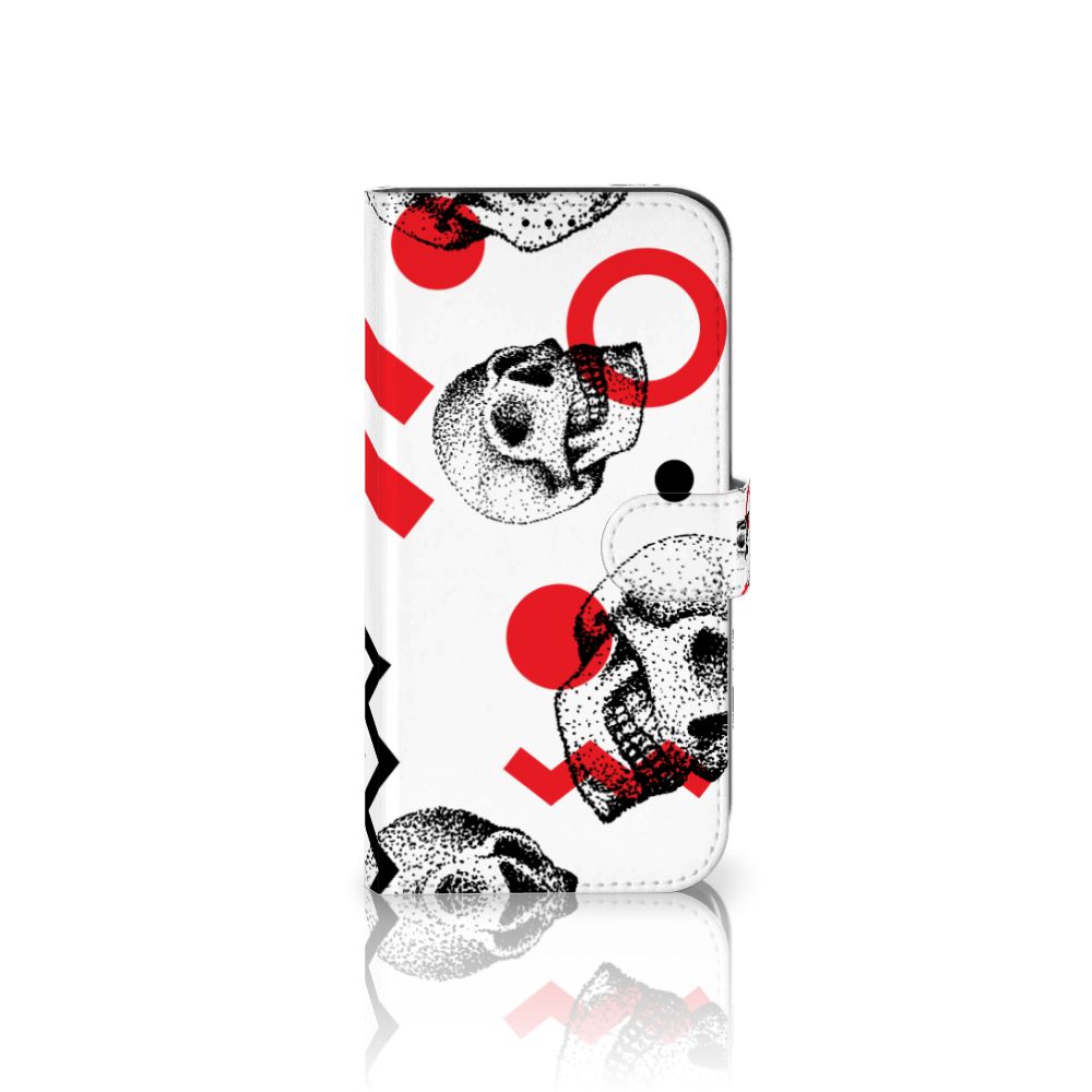 Telefoonhoesje met Naam iPhone 13 Pro Max Skull Red met schedels en patronen in rood en wit 🎨