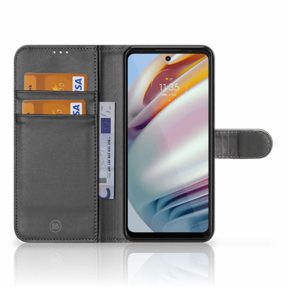 Motorola Moto G60 Wallet Case met Pasjes Sports met pasjes en telefoon in open positie