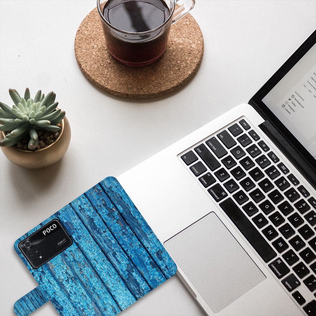 Xiaomi Poco X4 Pro 5G Book Style Case Wood Blue