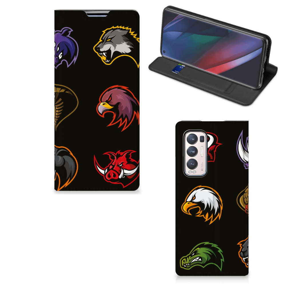 OPPO Find X3 Neo Magnet Case Cartoon met kleurrijke cartoon dieren in een opvallend design.