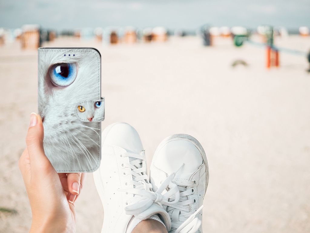 Samsung Galaxy S10e Telefoonhoesje met Pasjes Witte Kat