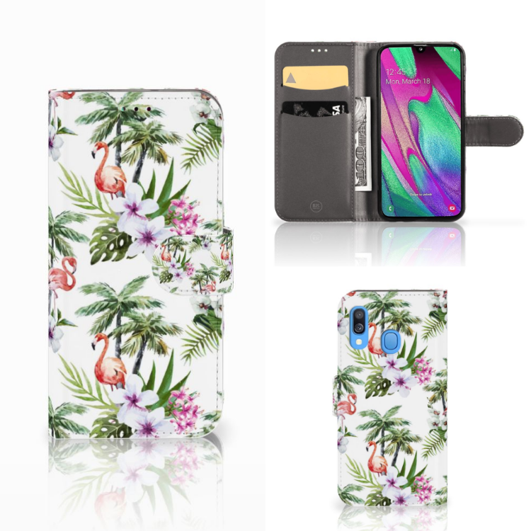 Samsung Galaxy A40 Telefoonhoesje met Pasjes Flamingo Palms