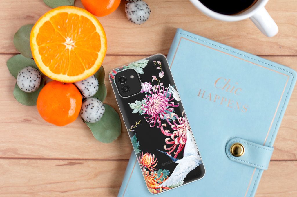 Samsung Galaxy A03 TPU Hoesje Bird Flowers B2C Telecom