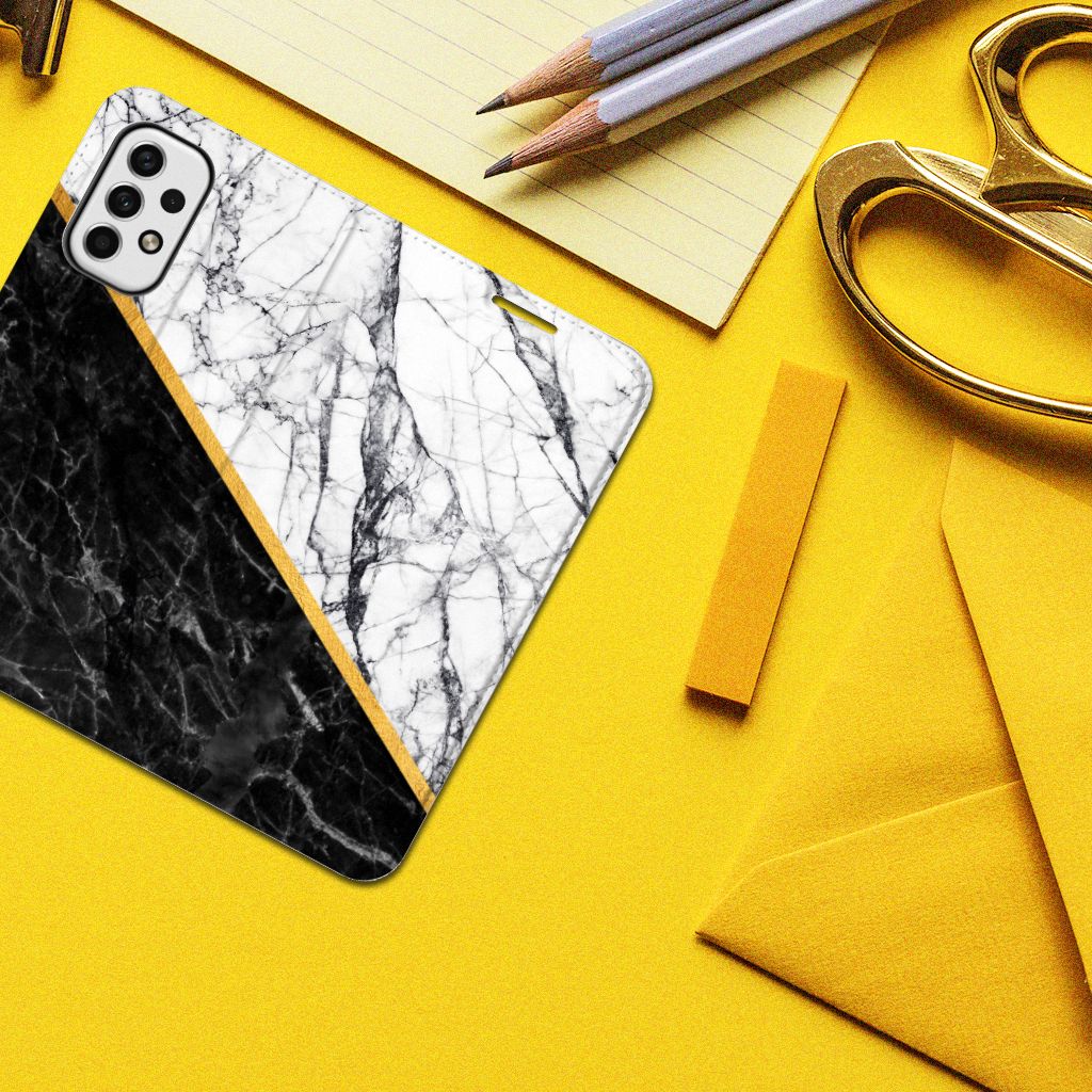 Samsung Galaxy A23 Standcase Marmer Wit Zwart - Origineel Cadeau Man - B2C Telecom