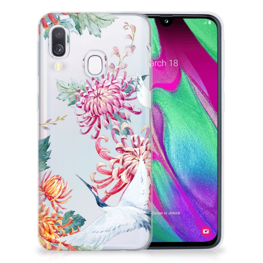 Samsung Galaxy A40 TPU Hoesje Bird Flowers