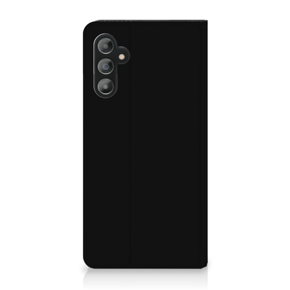 Samsung Galaxy A14 5G Magnet Case Boho Text in black, slim design with camera cutouts and card holder.