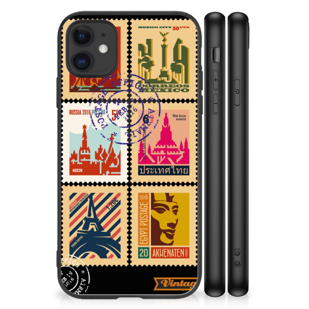 iPhone 11 TPU Backcover Postzegels met unieke ontwerpen en illustraties uit de reizen collectie.