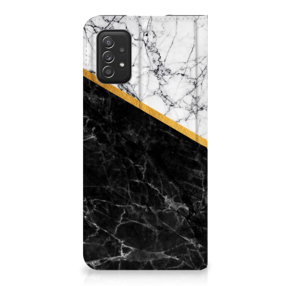 Samsung Galaxy A03s Standcase Marmer Wit Zwart - Origineel Cadeau Man - B2C Telecom