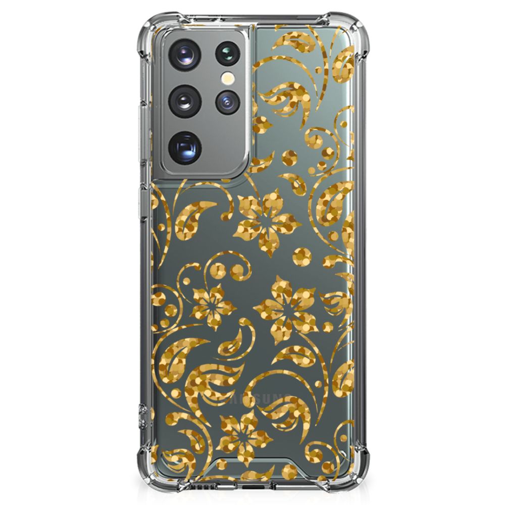 Samsung Galaxy S21 Ultra Case Gouden Bloemen B2C Telecom
