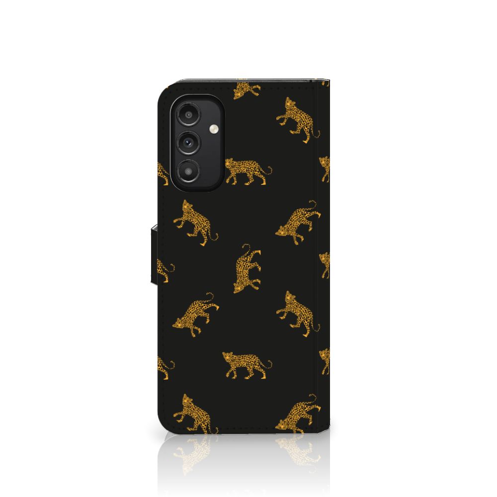 Telefoonhoesje met Pasjes voor Samsung Galaxy A14 5G Leopards met leopards design in zwart en goud.