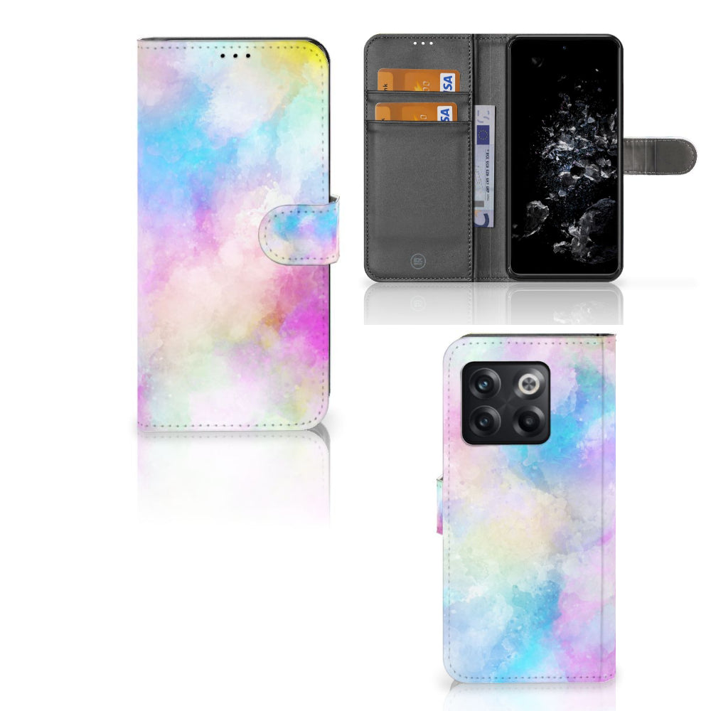 Hoesje OnePlus 10T Watercolor Light, unieke pastelkleuren hoesje met pasjeshouder.