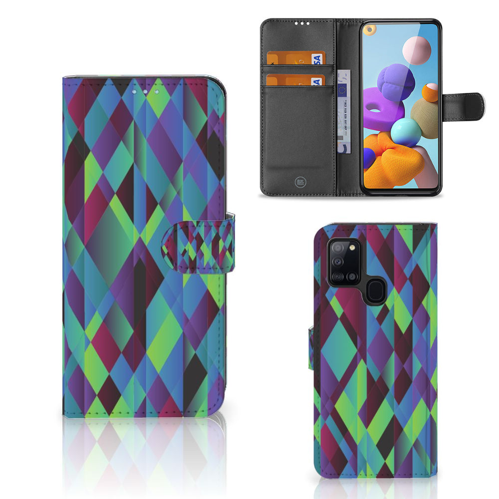 Samsung Galaxy A21s Book Case Abstract Green Blue