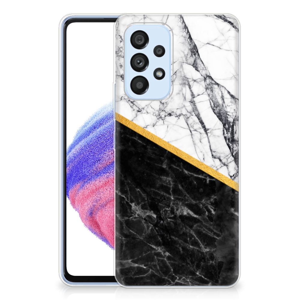 Samsung Galaxy A53 5G TPU Siliconen Hoesje Marmer Wit Zwart - Origineel Cadeau Man