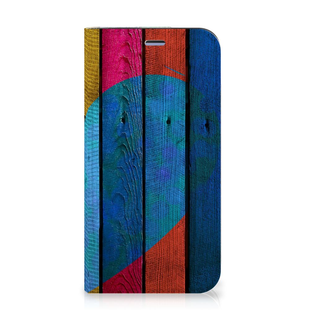 iPhone 12 Mini Book Wallet Case Wood Heart - Cadeau voor je Vriend - B2C Telecom