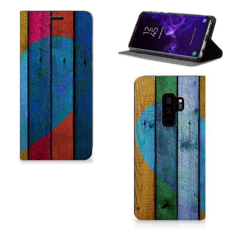 Samsung Galaxy S9 Plus Book Wallet Case Wood Heart - Cadeau voor je Vriend