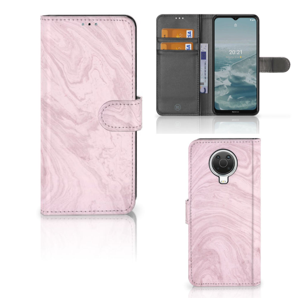 Nokia G10 | G20 Bookcase Marble Pink - Origineel Cadeau Vriendin