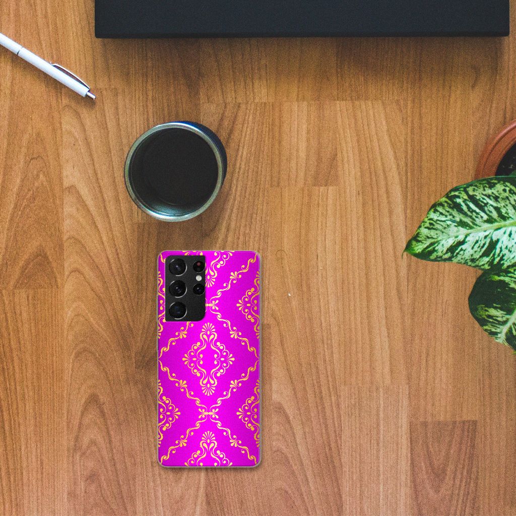 Siliconen Hoesje Samsung Galaxy S21 Ultra Barok Roze B2C Telecom