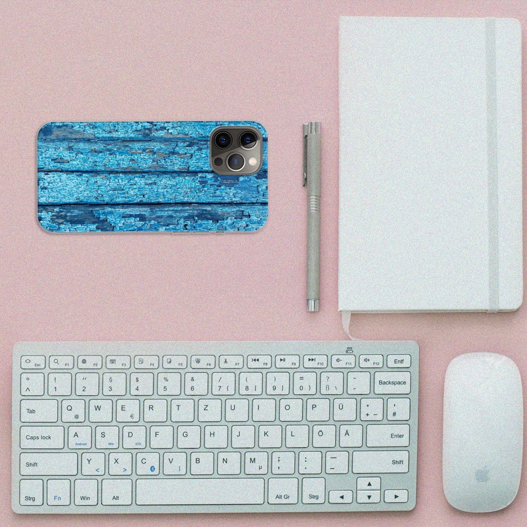 iPhone 12 Pro Max Bumper Hoesje Wood Blue B2C Telecom