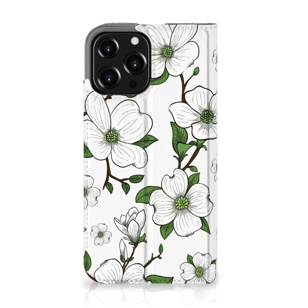 iPhone 13 Pro Max Smart Cover Dogwood Flowers met prachtig bloemenontwerp op een stijlvolle hoes.