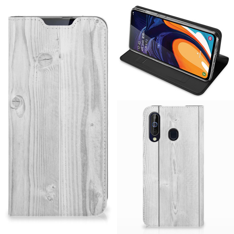 Samsung Galaxy A60 Book Wallet Case White Wood