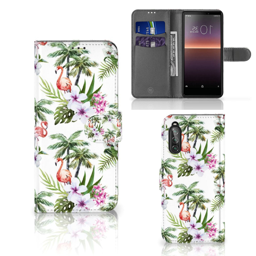 Sony Xperia 10 II Telefoonhoesje met Pasjes Flamingo Palms