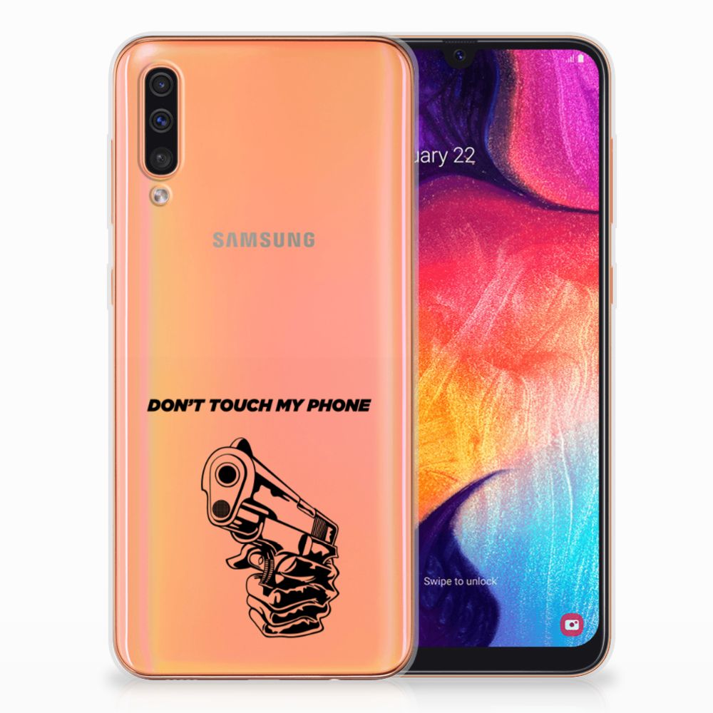 Samsung Galaxy A50 Silicone-hoesje Gun Don't Touch My Phone