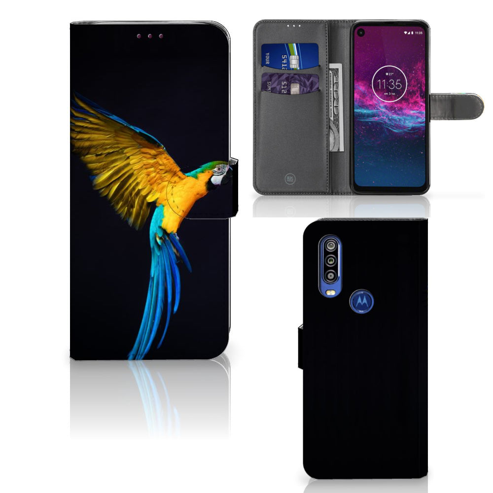 Motorola One Action Telefoonhoesje met Pasjes Papegaai