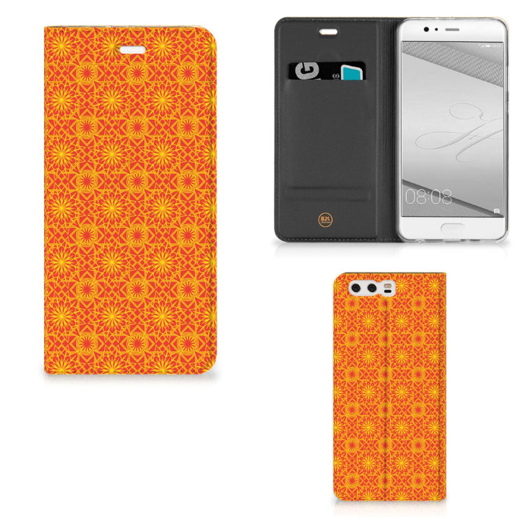 Huawei P10 Plus Hoesje met Magneet Batik Oranje