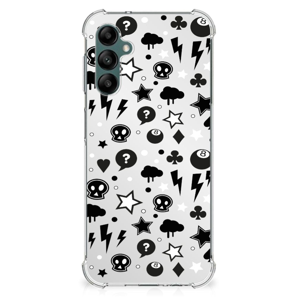 Extreme Case Samsung Galaxy A14 5G/4G Silver Punk met zwart-witte symbolen en iconen