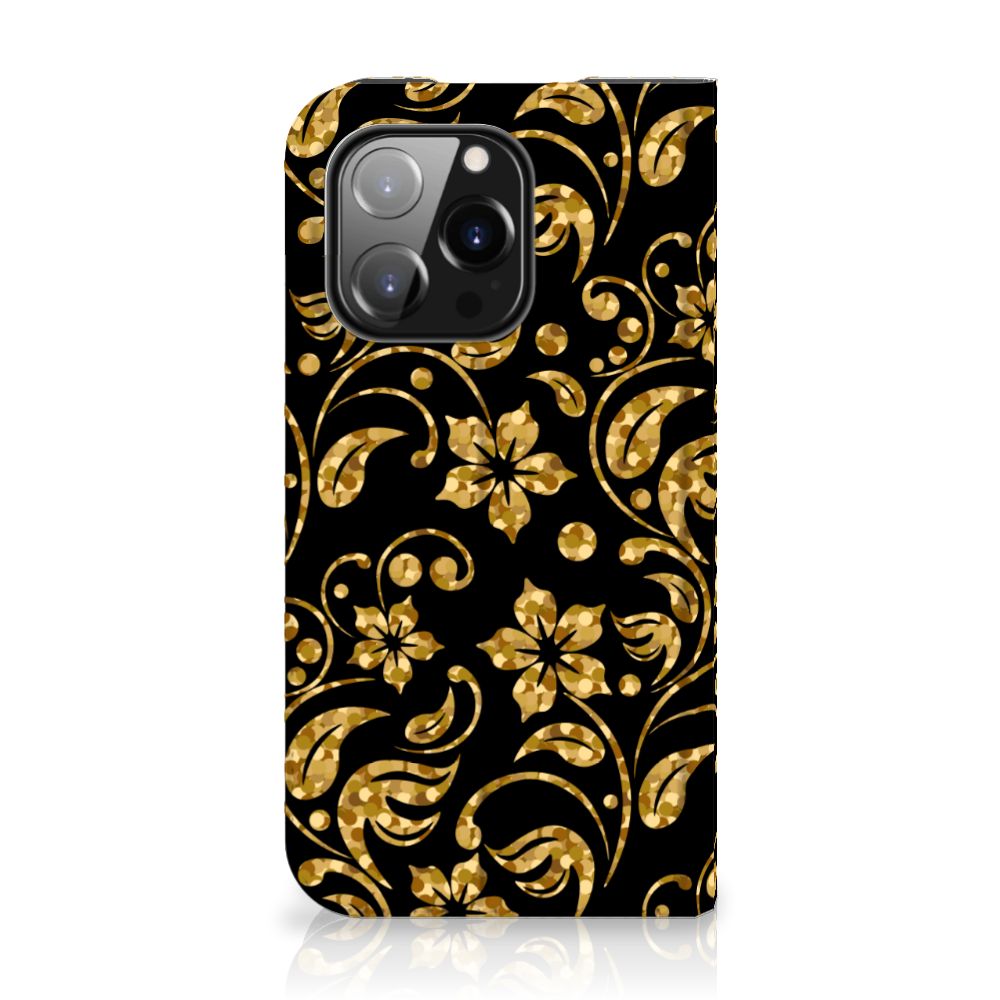 iPhone 14 Pro Smart Cover Gouden Bloemen