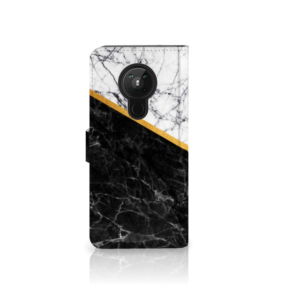 Nokia 5.3 Bookcase Marmer Wit Zwart - Origineel Cadeau Man
