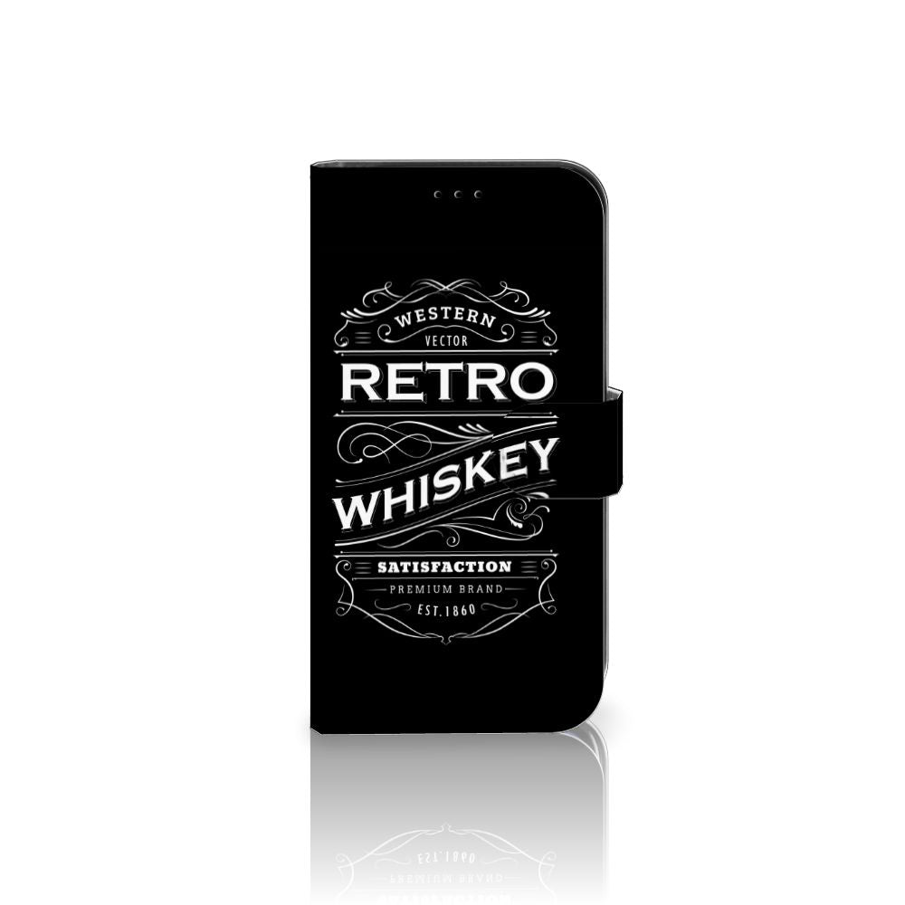 Apple iPhone 13 Book Cover Whiskey met retro whisky ontwerp, stijlvolle zwarte boekhoes voor telefoon.